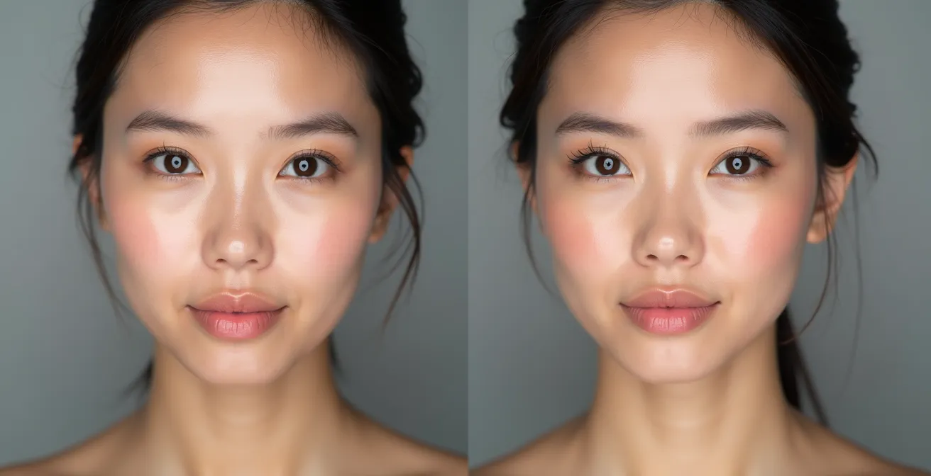 Comparaison avant-après d'un visage montrant l'effet du sur-remplissage à l'acide hyaluronique vs lifting chirurgical